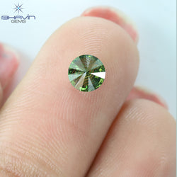 0.43 CT, Round  Shape Natural Loose Diamond, Green Vivid Color, Clarity I3 (4.85 MM)