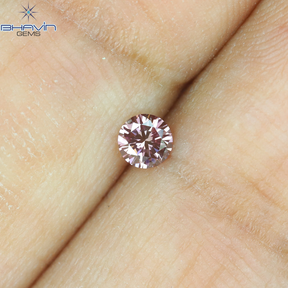 0.12 CT, Round Diamond, Pink Color,  VVS1 Clarity