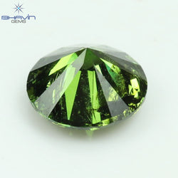0.43 CT, Round  Shape Natural Loose Diamond, Green Vivid Color, Clarity I3 (4.85 MM)