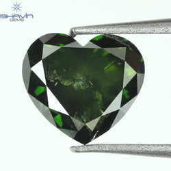 1.02 CT, Heart Diamond, Green Color, I1 Clarity