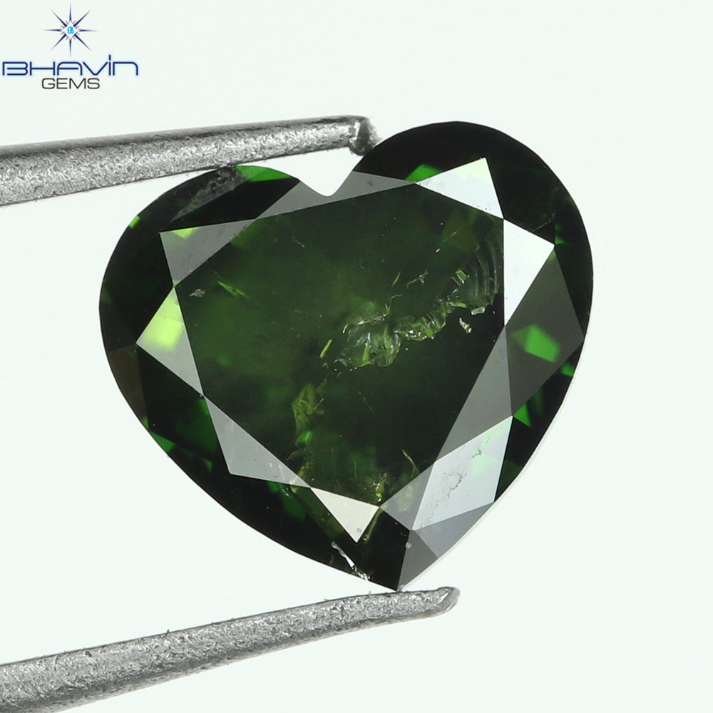 1.02 CT, Heart Diamond, Green Color, I1 Clarity