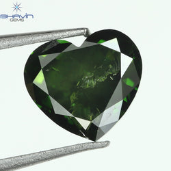 1.02 CT, Heart Diamond, Green Color, I1 Clarity