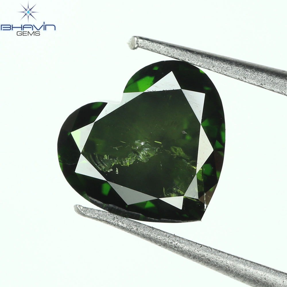 1.02 CT, Heart Diamond, Green Color, I1 Clarity