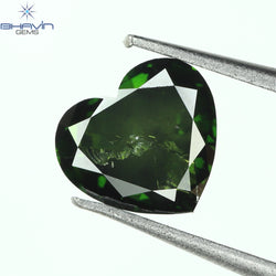 1.02 CT, Heart Diamond, Green Color, I1 Clarity