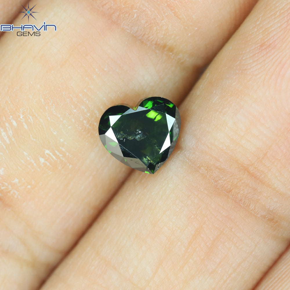 1.02 CT, Heart Diamond, Green Color, I1 Clarity