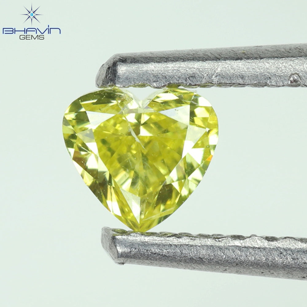 0.22 CT Heart Diamond, Vivid Yellow Color, Clarity SI2