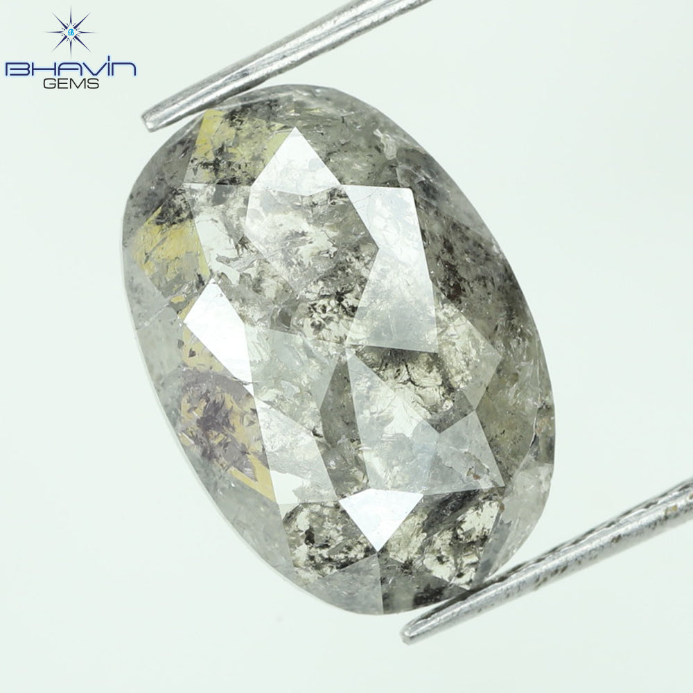 2.53 CT, 0val Shape Natural Loose Diamond, Black Gray (Salt And Pepper)Color, Clarity I3 (11.76 MM)