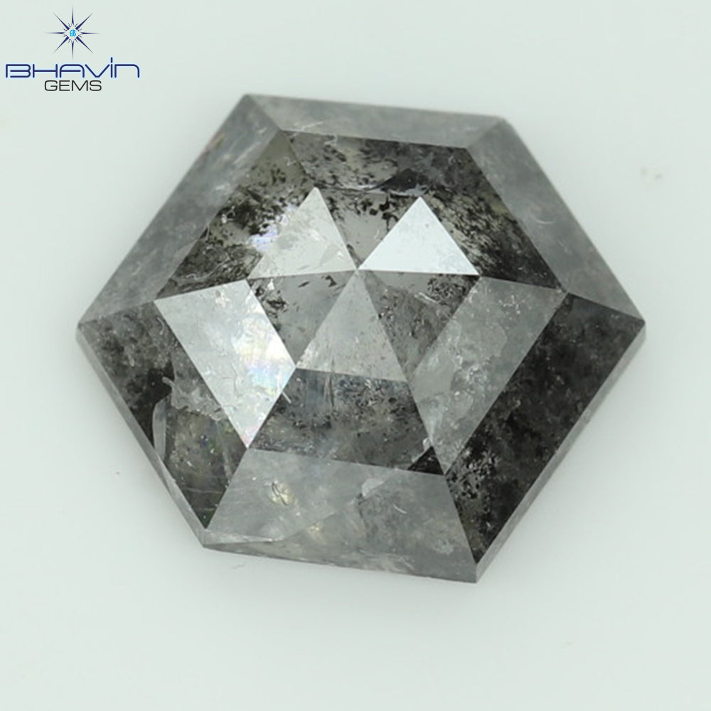 1.13 CT, Hexagon Shape Natural Loose Diamond, Black Gray (Salt And Pepper)Color, Clarity I3 (7.74 MM)