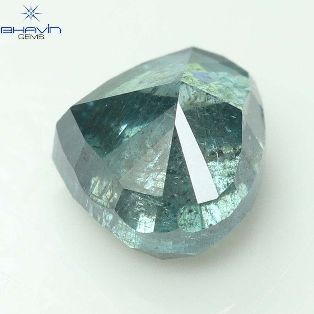 0.57 CT, Heart Diamond, Green Color, Blue Color, Clarity I3