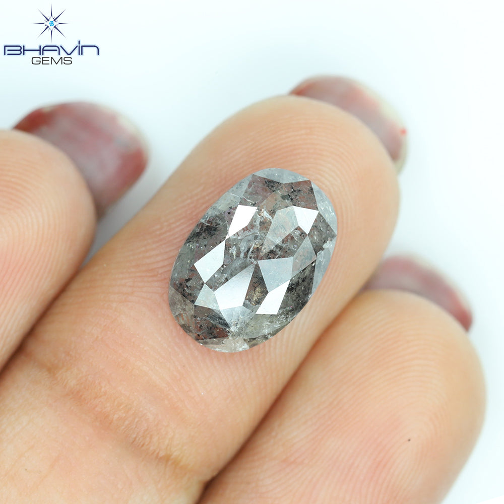 2.53 CT, 0val Shape Natural Loose Diamond, Black Gray (Salt And Pepper)Color, Clarity I3 (11.76 MM)