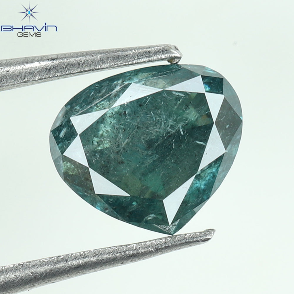 0.57 CT, Heart Diamond, Green Color, Blue Color, Clarity I3
