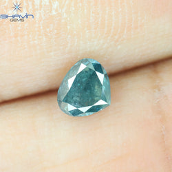 0.57 CT, Heart Diamond, Green Color, Blue Color, Clarity I3