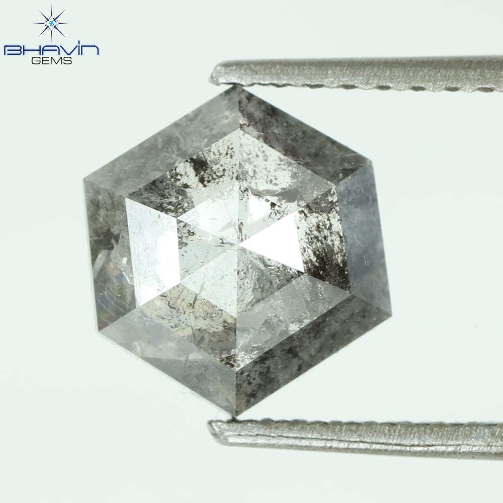 1.13 CT, Hexagon Shape Natural Loose Diamond, Black Gray (Salt And Pepper)Color, Clarity I3 (7.74 MM)