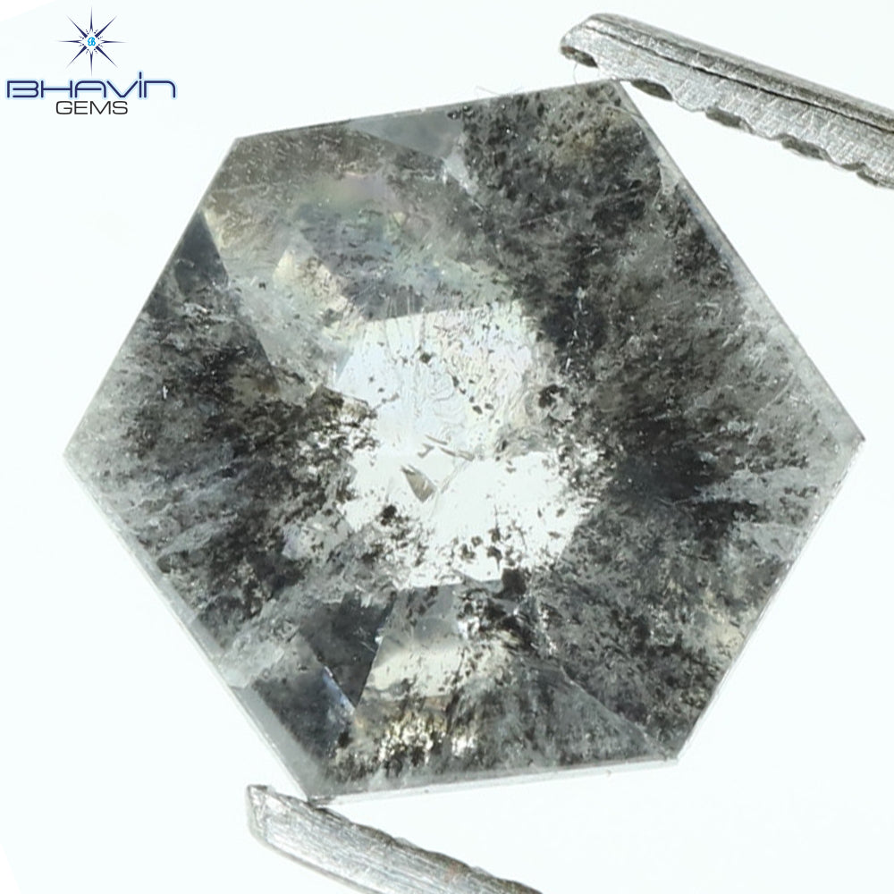 1.13 CT, Hexagon Shape Natural Loose Diamond, Black Gray (Salt And Pepper)Color, Clarity I3 (7.74 MM)