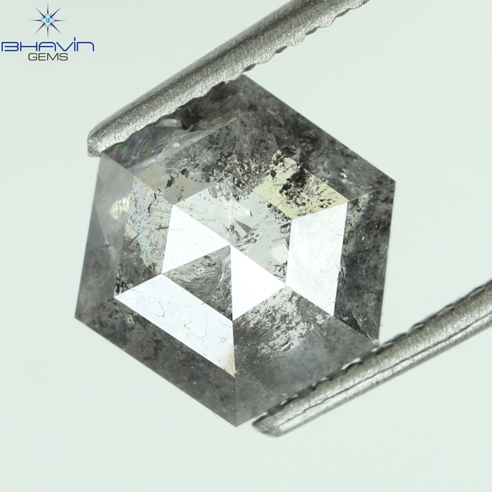 1.13 CT, Hexagon Shape Natural Loose Diamond, Black Gray (Salt And Pepper)Color, Clarity I3 (7.74 MM)