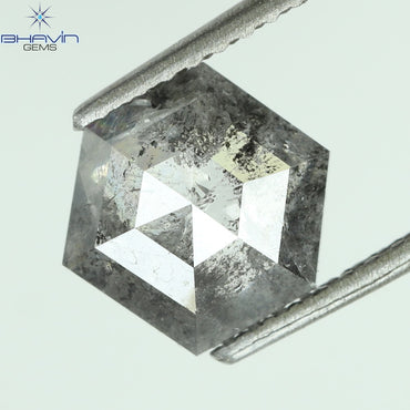 1.13 CT, Hexagon Shape Natural Loose Diamond, Black Gray (Salt And Pepper)Color, Clarity I3 (7.74 MM)