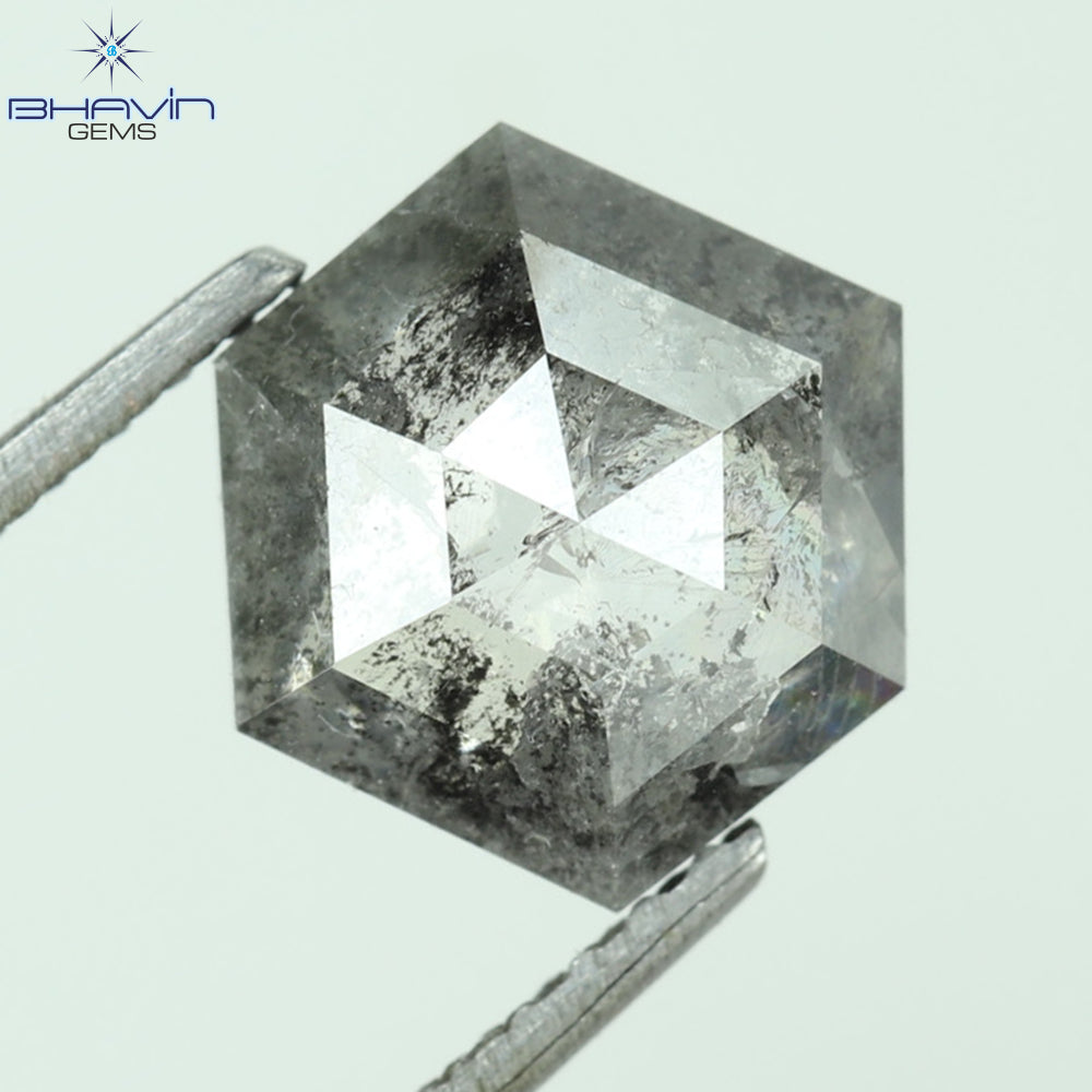 1.13 CT, Hexagon Shape Natural Loose Diamond, Black Gray (Salt And Pepper)Color, Clarity I3 (7.74 MM)