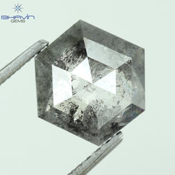 1.13 CT, Hexagon Shape Natural Loose Diamond, Black Gray (Salt And Pepper)Color, Clarity I3 (7.74 MM)