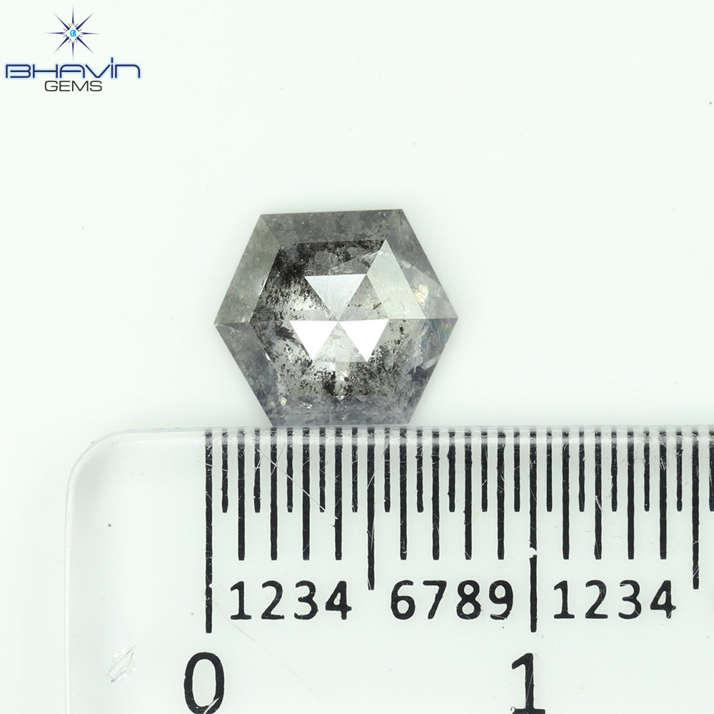 1.13 CT, Hexagon Shape Natural Loose Diamond, Black Gray (Salt And Pepper)Color, Clarity I3 (7.74 MM)