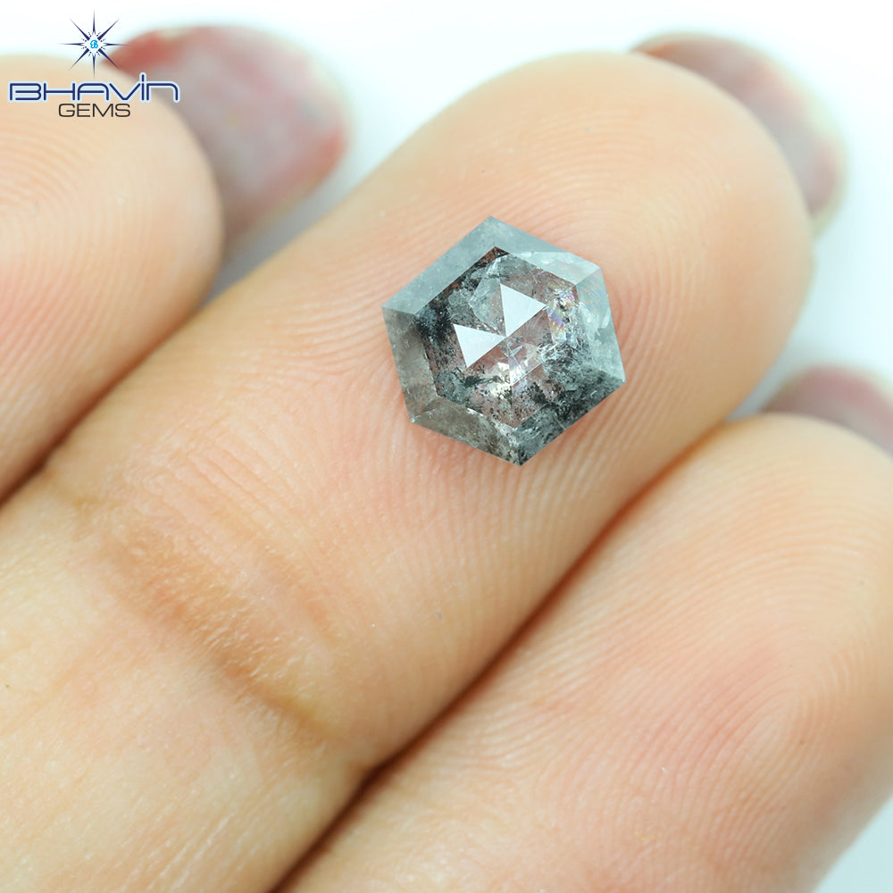 1.13 CT, Hexagon Shape Natural Loose Diamond, Black Gray (Salt And Pepper)Color, Clarity I3 (7.74 MM)