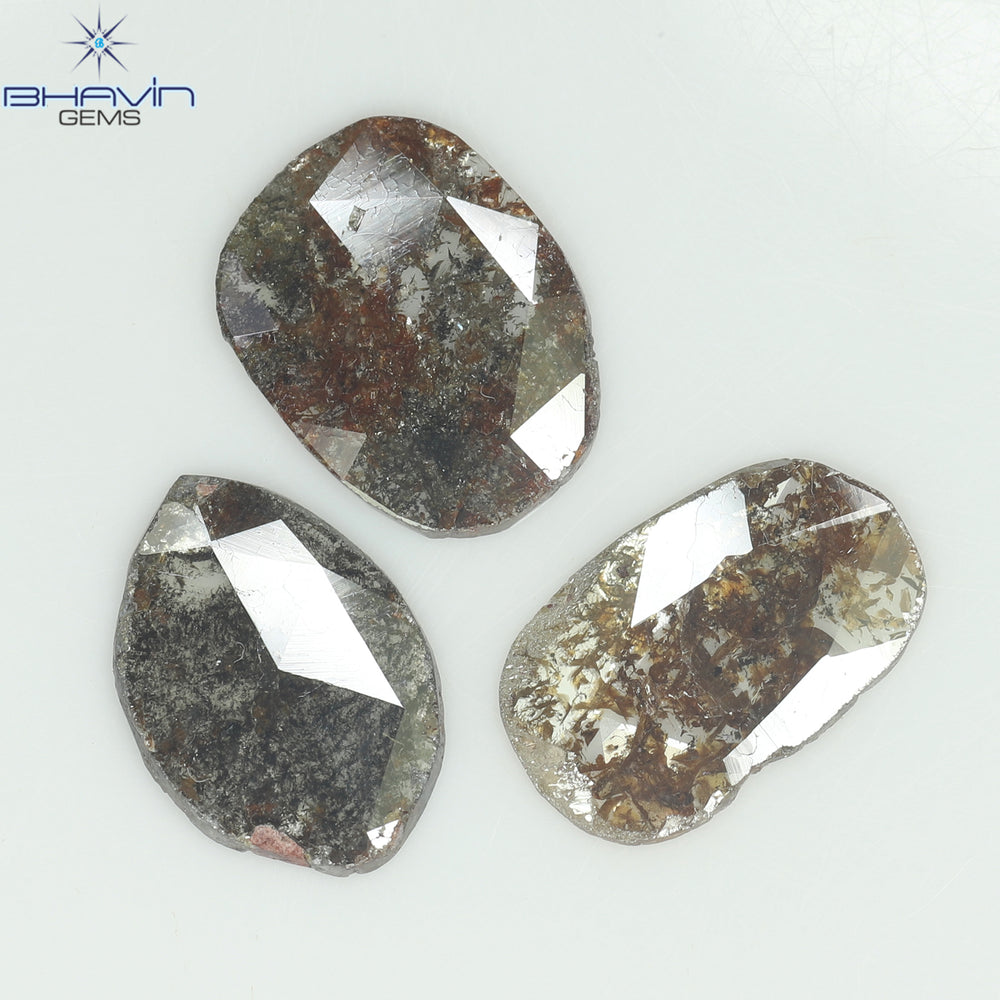 3.26 CT (3 個) ミックス スライス シェイプ ナチュラル ダイヤモンド ブラウン カラー I3 クラリティ (11.57 MM)