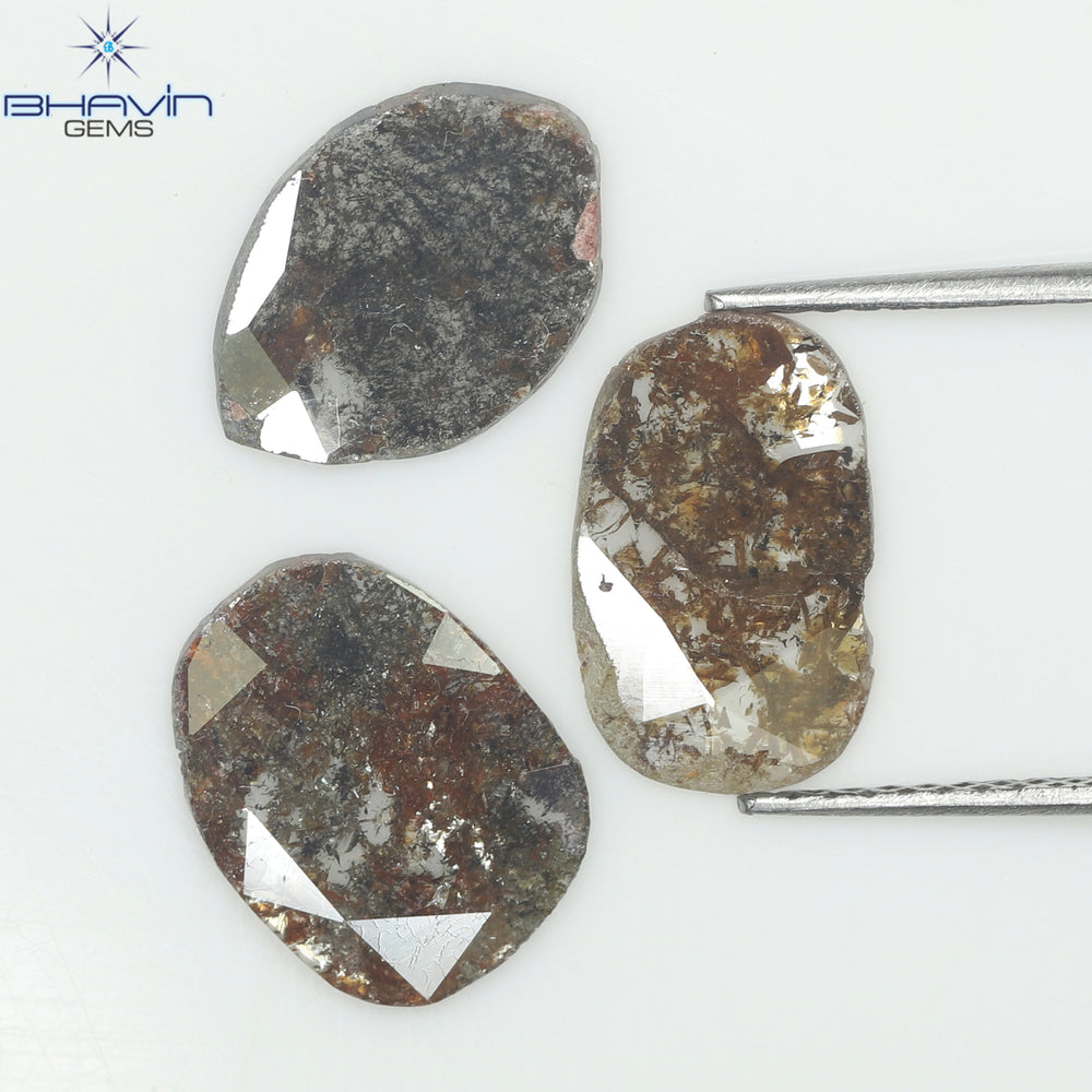 3.26 CT (3 Pcs) Mix Slice Shape Natural Diamond  Brown  Color  I3 Clarity (11.57 MM)