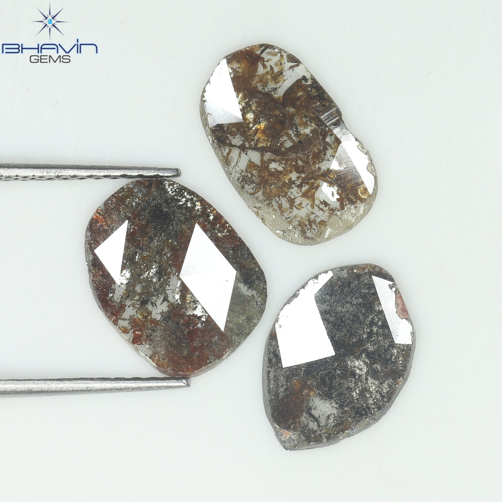 3.26 CT (3 Pcs) Mix Slice Shape Natural Diamond  Brown  Color  I3 Clarity (11.57 MM)