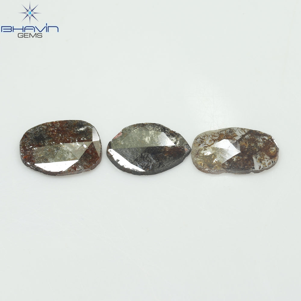 3.26 CT (3 Pcs) Mix Slice Shape Natural Diamond  Brown  Color  I3 Clarity (11.57 MM)