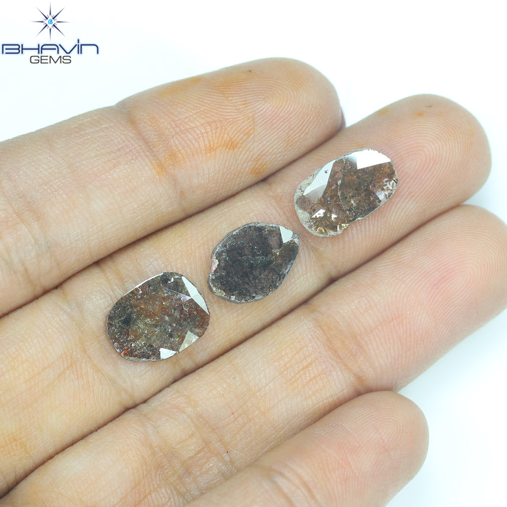 3.26 CT (3 Pcs) Mix Slice Shape Natural Diamond  Brown  Color  I3 Clarity (11.57 MM)
