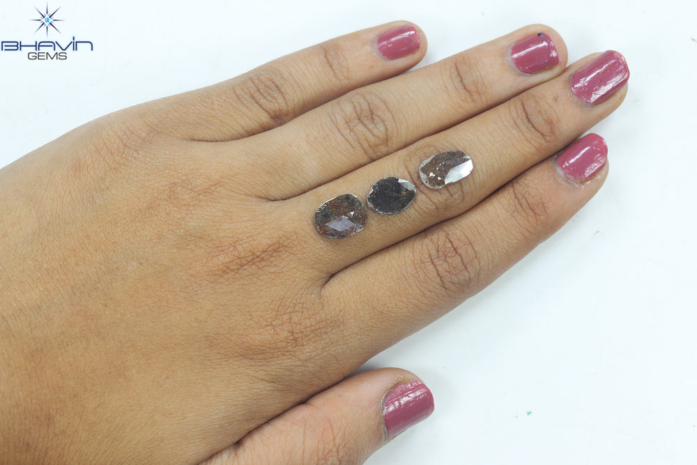 3.26 CT (3 Pcs) Mix Slice Shape Natural Diamond  Brown  Color  I3 Clarity (11.57 MM)