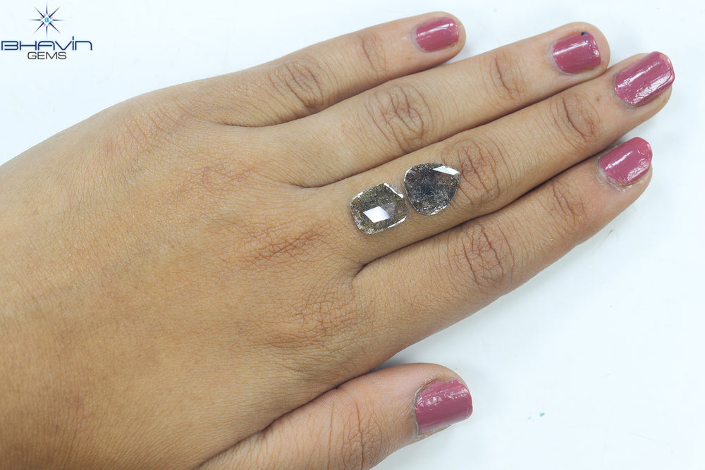 3.24 CT (2 Pcs) Slice Shape Natural Diamond  Brown  Color  I3 Clarity (12.23 MM)