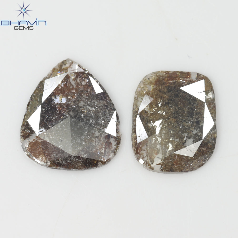 3.24 CT (2 Pcs) Slice Shape Natural Diamond  Brown  Color  I3 Clarity (12.23 MM)