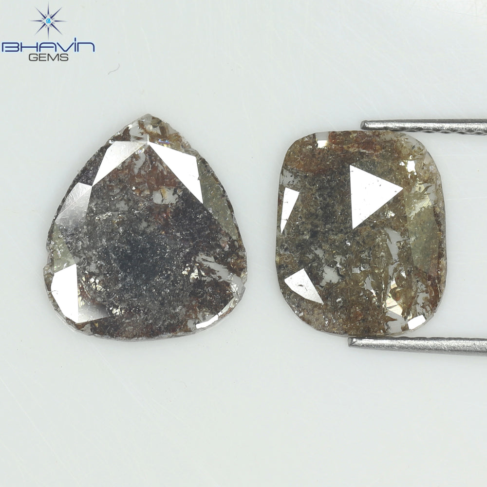 3.24 CT (2 Pcs) Slice Shape Natural Diamond Brown Color I3 Clarity (12.23 MM)