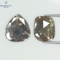 3.24 CT (2 Pcs) Slice Shape Natural Diamond  Brown  Color  I3 Clarity (12.23 MM)