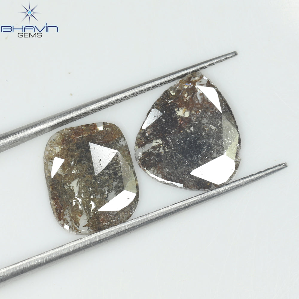 3.24 CT (2 Pcs) Slice Shape Natural Diamond  Brown  Color  I3 Clarity (12.23 MM)