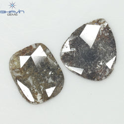 3.24 CT (2 Pcs) Slice Shape Natural Diamond  Brown  Color  I3 Clarity (12.23 MM)