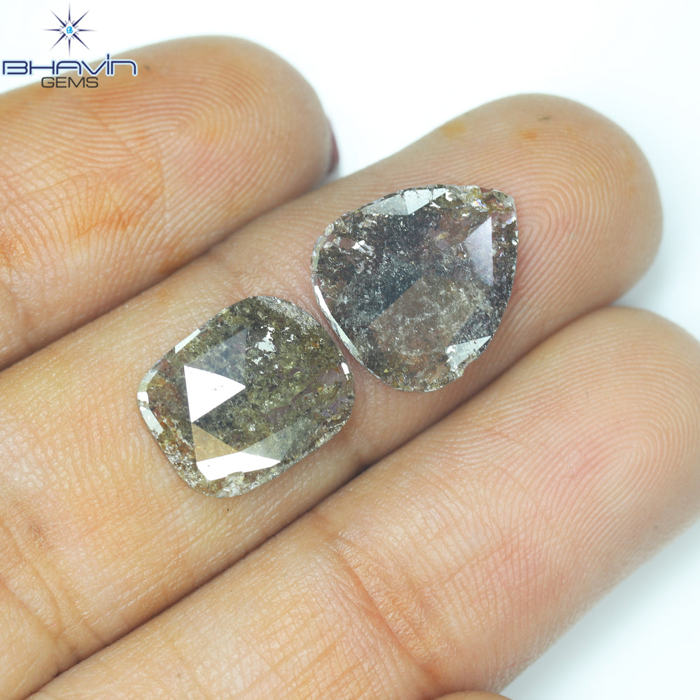 3.24 CT (2 Pcs) Slice Shape Natural Diamond  Brown  Color  I3 Clarity (12.23 MM)