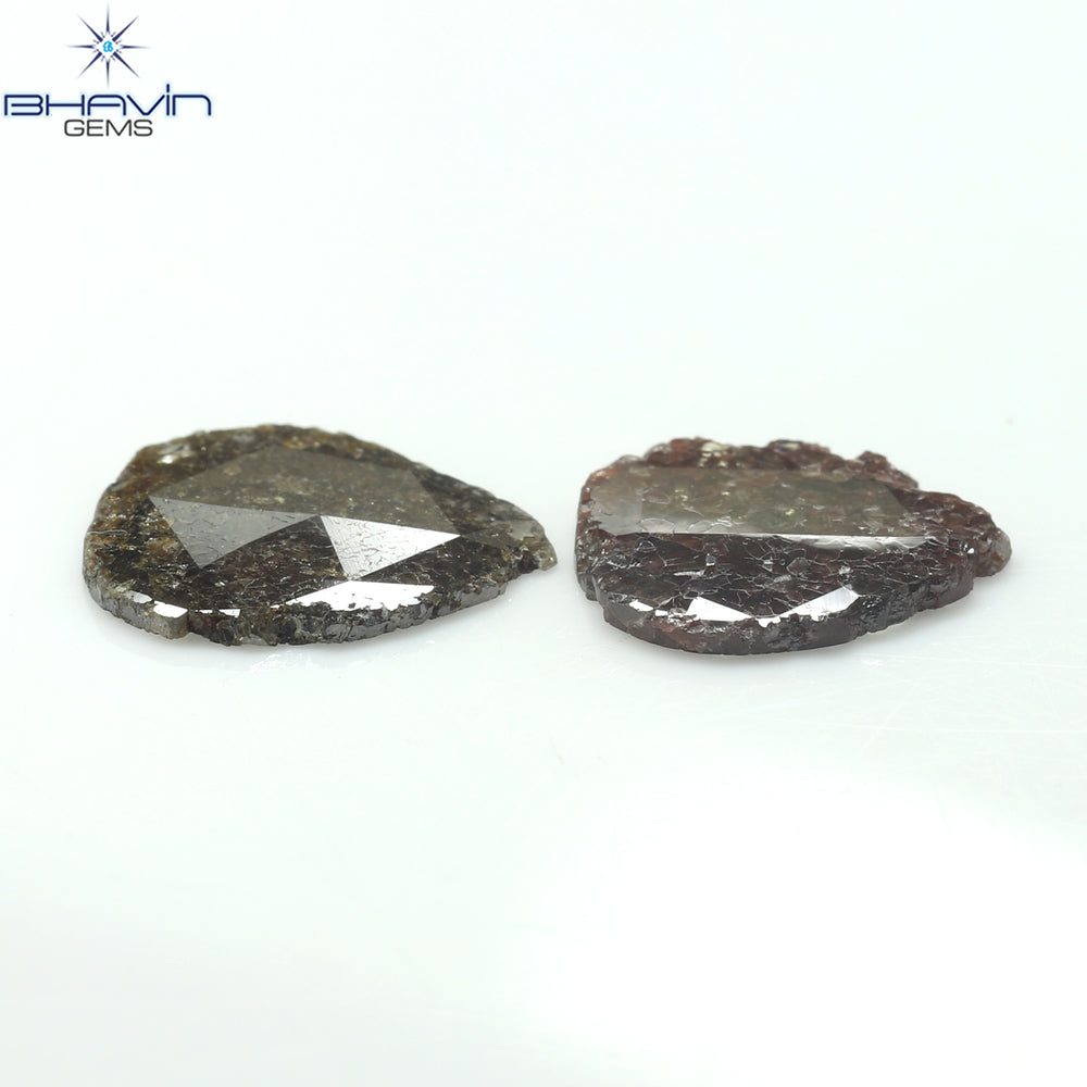 2.75 CT (2 Pcs) Pear Slice Shape Natural Diamond  Brown  Color I3 Clarity (11.55 MM)