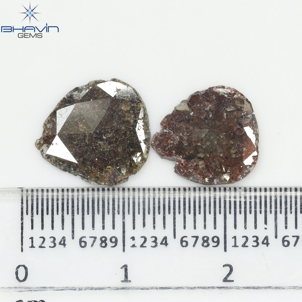 2.75 CT (2 Pcs) Pear Slice Shape Natural Diamond  Brown  Color I3 Clarity (11.55 MM)