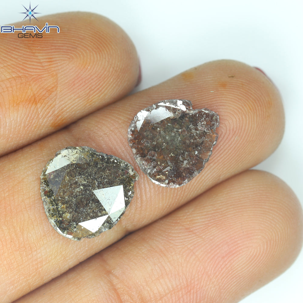 2.75 CT (2 Pcs) Pear Slice Shape Natural Diamond  Brown  Color I3 Clarity (11.55 MM)