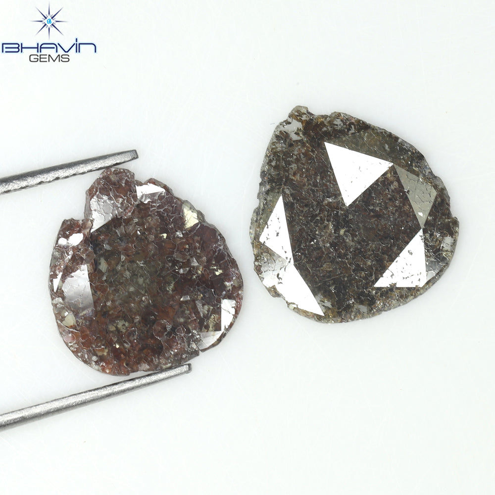 2.75 CT (2 Pcs) Pear Slice Shape Natural Diamond  Brown  Color I3 Clarity (11.55 MM)