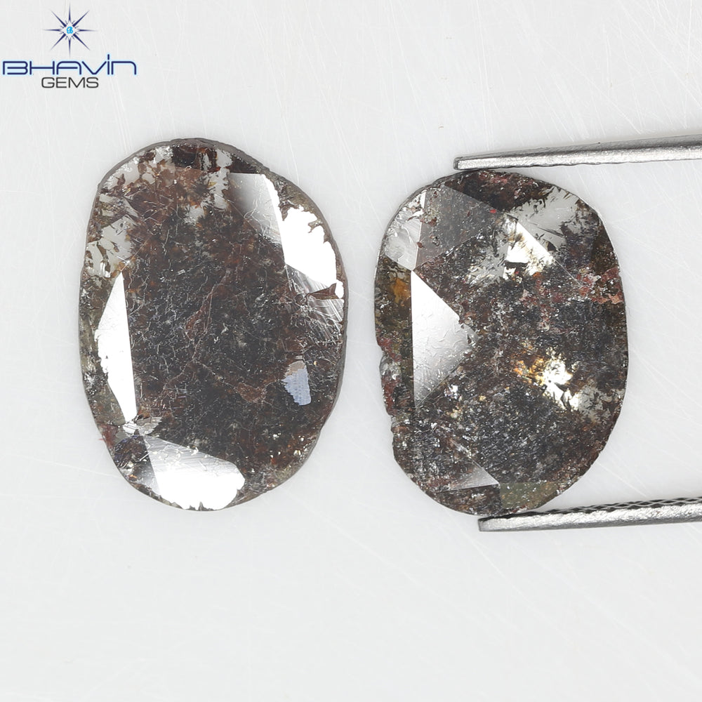 3.98 CT (2 Pcs) Oval Slice Shape Natural Diamond Brown Color I3 Clarity (14.00 MM)