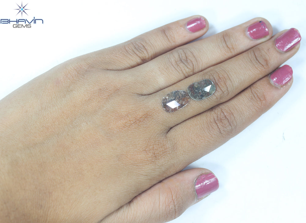 3.53 CT (2 Pcs) Oval Slice Shape Natural Diamond  Brown  Color I3 Clarity (13.50 MM)