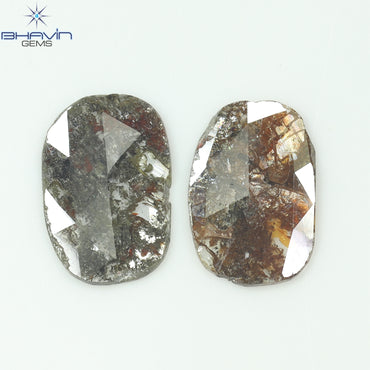 3.53 CT (2 Pcs) Oval Slice Shape Natural Diamond  Brown  Color I3 Clarity (13.50 MM)