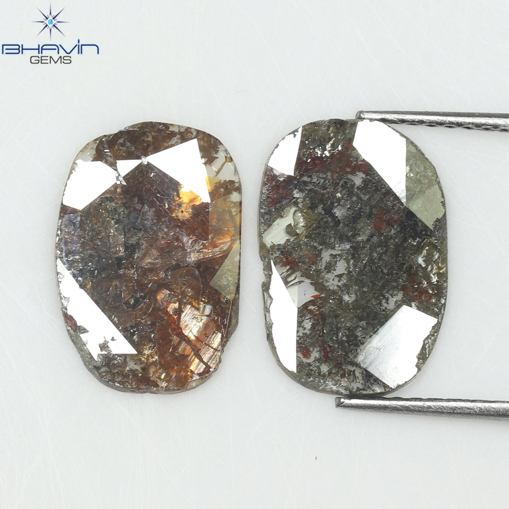 3.53 CT (2 Pcs) Oval Slice Shape Natural Diamond Brown Color I3 Clarity (13.50 MM)