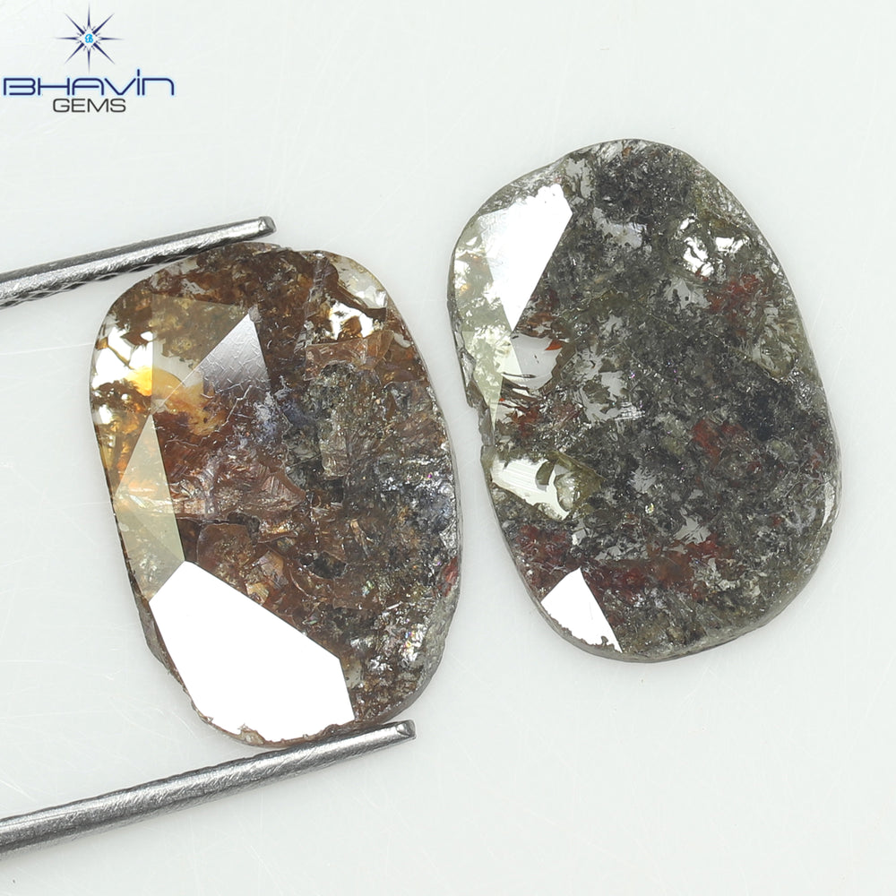 3.53 CT (2 Pcs) Oval Slice Shape Natural Diamond  Brown  Color I3 Clarity (13.50 MM)