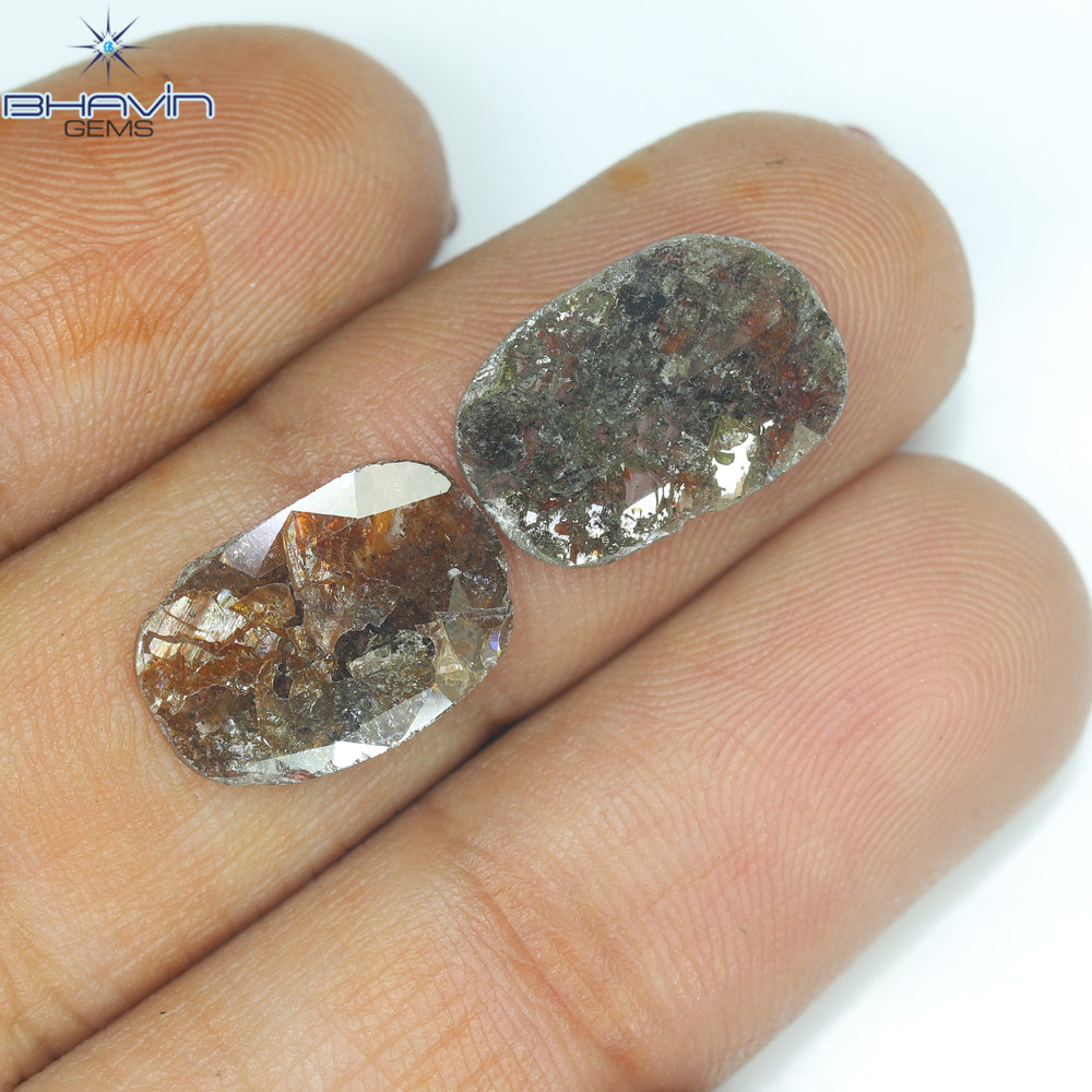 3.53 CT (2 Pcs) Oval Slice Shape Natural Diamond  Brown  Color I3 Clarity (13.50 MM)