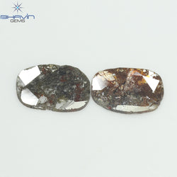 3.53 CT (2 Pcs) Oval Slice Shape Natural Diamond  Brown  Color I3 Clarity (13.50 MM)