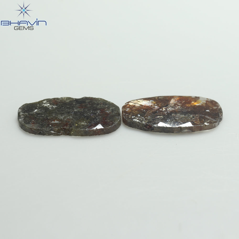 3.53 CT (2 Pcs) Oval Slice Shape Natural Diamond  Brown  Color I3 Clarity (13.50 MM)