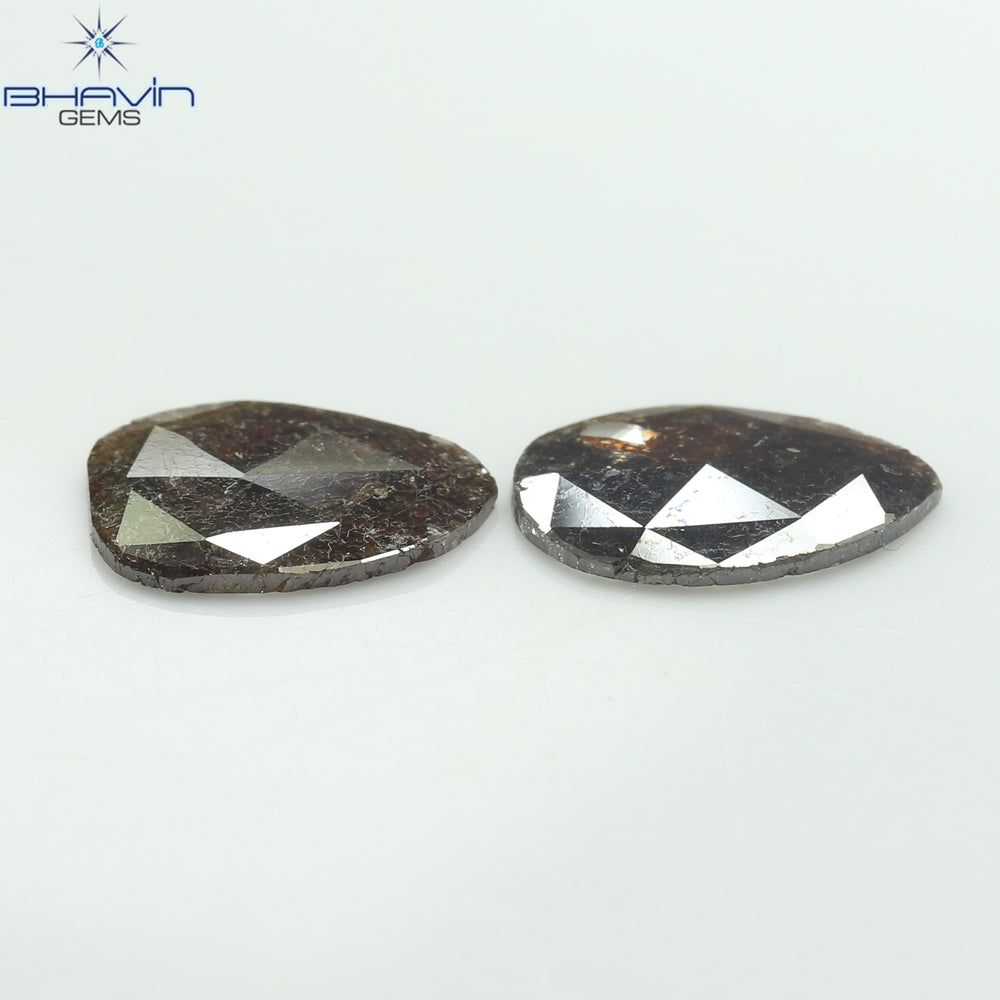 2.45 CT (2 Pcs) Pear Slice Shape Natural Diamond  Brown  Color I3 Clarity (11.16 MM)